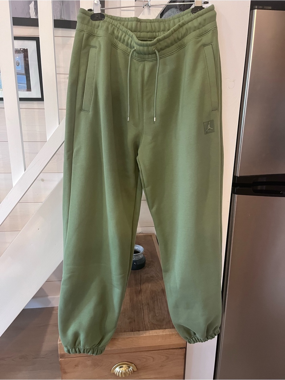 Jordan Olive Green Fleece Joggers with Drawstring Waist